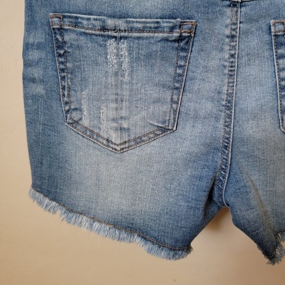 Harper Frayed Step Hem Embroidered Cutoff Denim Jean Shorts - Picture 9 of 16